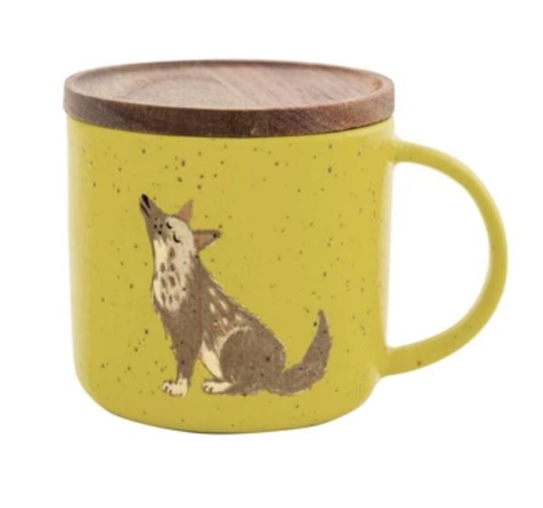 CDF ètendue 美濃燒木蓋杯子 - 黃色狼款正面